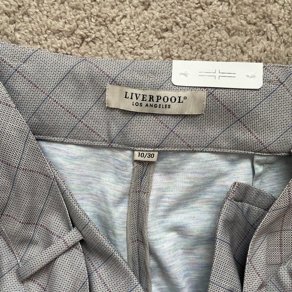 NWT Liverpool Women's trousers with Self Belt Taupe Grey Mauve Windowpane Plaid - Picture 8 of 14